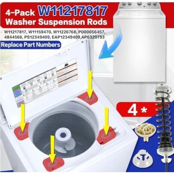 W11217817 Washer Suspension Rod Kit for WTW4855HW0 WTW4855HW1 WTW4850HW0 4844566 - Picture 3 of 6